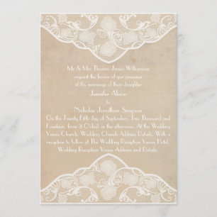 Vintage Canvas and Lace Style Wedding Invite