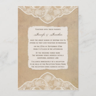 Vintage Canvas, Paper & Lace Look Wedding Invite