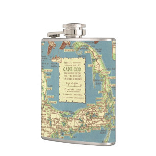 Vintage Cape Cod Map (1940) Hip Flask