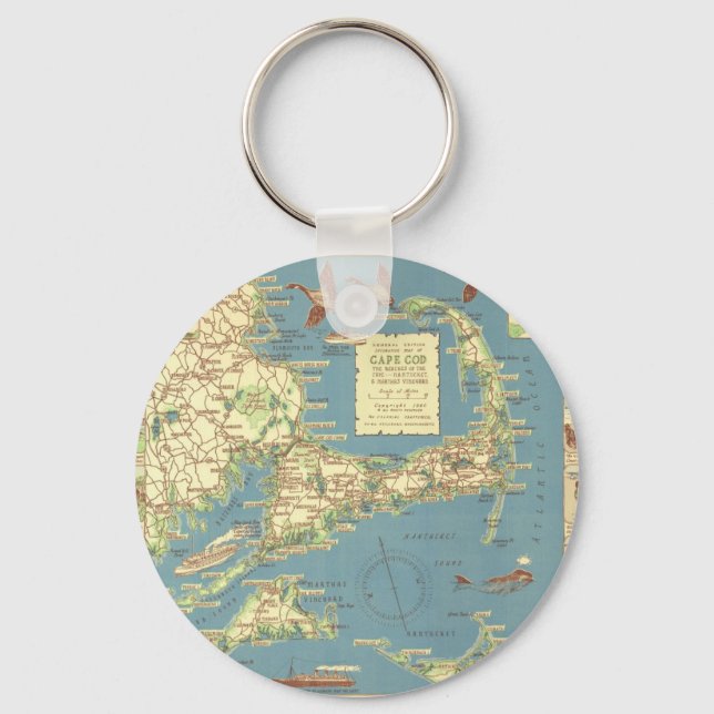 Vintage Cape Cod Map (1940) Keychain (Front)