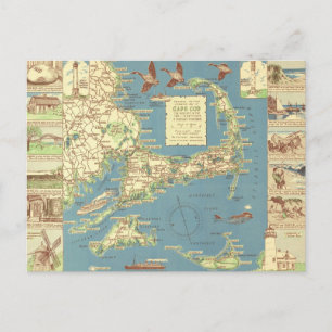 Vintage Cape Cod Map (1940) Postcard