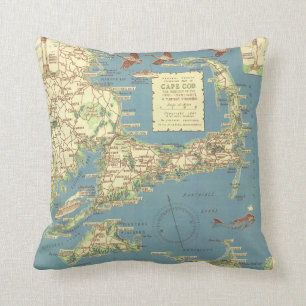 Vintage Cape Cod Map (1940) Throw Pillow