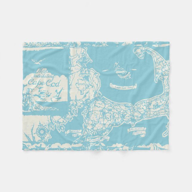 Vintage Cape Cod Map Fleece Blanket (Front (Horizontal))