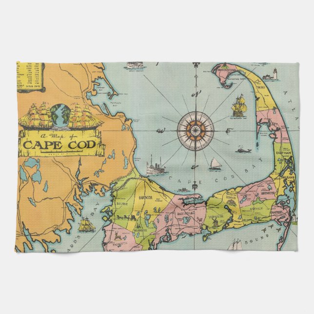 Vintage Cape Cod Map Kitchen Towel (Horizontal)