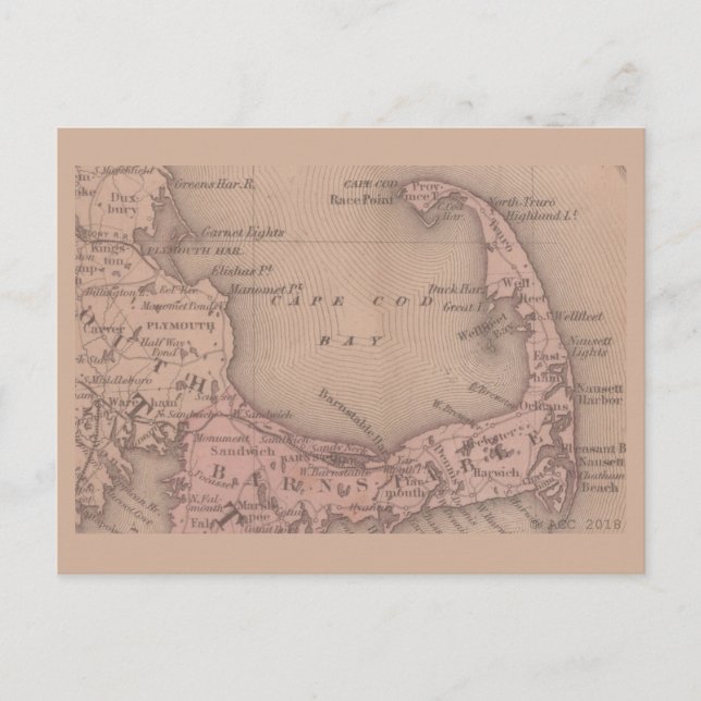 Vintage Cape Cod Map Postcard (Front)