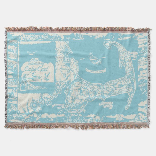 Vintage Cape Cod Map Throw Blanket (Front)