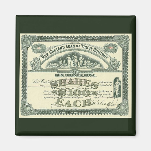 Vintage Capital Stock Certificate Business Finance Magnet (Front)