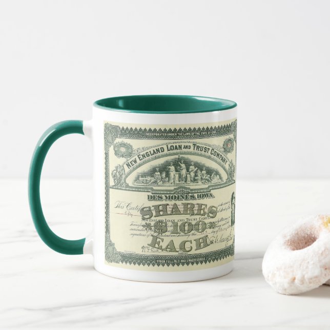 Vintage Capital Stock Certificate Business Finance Mug (With Donut)