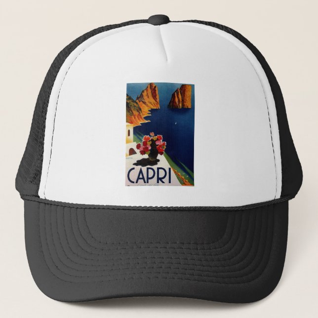 Vintage Capri Italy Travel Trucker Hat (Front)