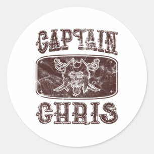 Vintage Captain Chris Personalized Pirate Pontoon Classic Round Sticker