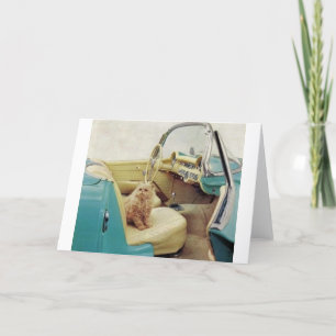 Vintage Car Ad With Cat Note Card