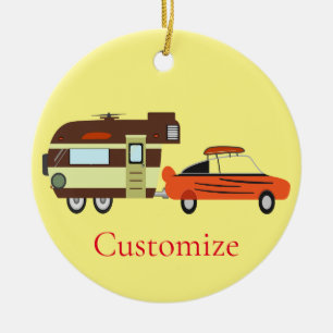 Vintage Car and Camper Thunder_Cove Ceramic Ornament