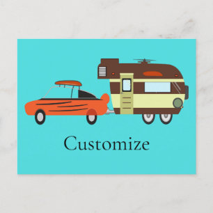 Vintage Car and Camper Thunder_Cove  Holiday Postcard