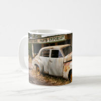 Vintage Car And Garage, Coffee Mug