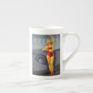 Vintage car and model pin-up bone china mug