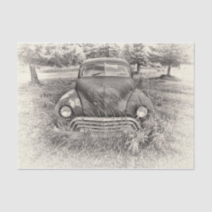 Vintage Car Antique Black And White Rustic Tissue Paper