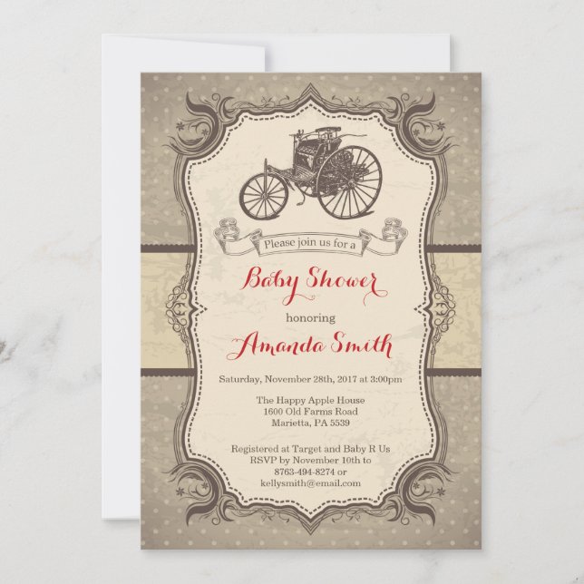 Vintage Car Baby Shower Invitation Vintage Retro (Front)