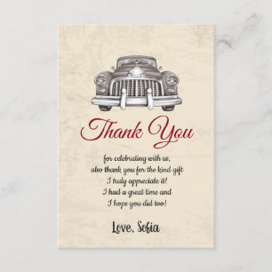 vintage car, birthday, baby shower, thank you card