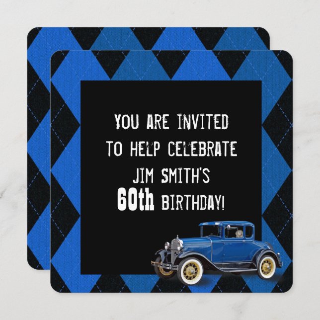 Vintage Car Birthday Invite (Front/Back)