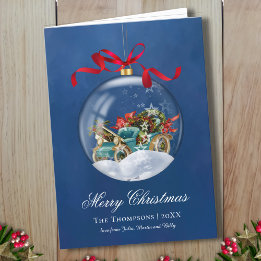 Vintage Car Blue Christmas  Holiday Card