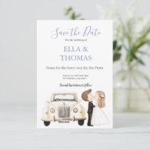 Vintage Car Bride & Groom Lilac 
