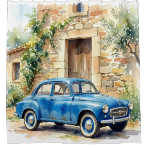 Vintage Car by a Stone Cottage
