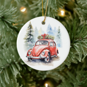Vintage Car Christmas Ceramic Ornament