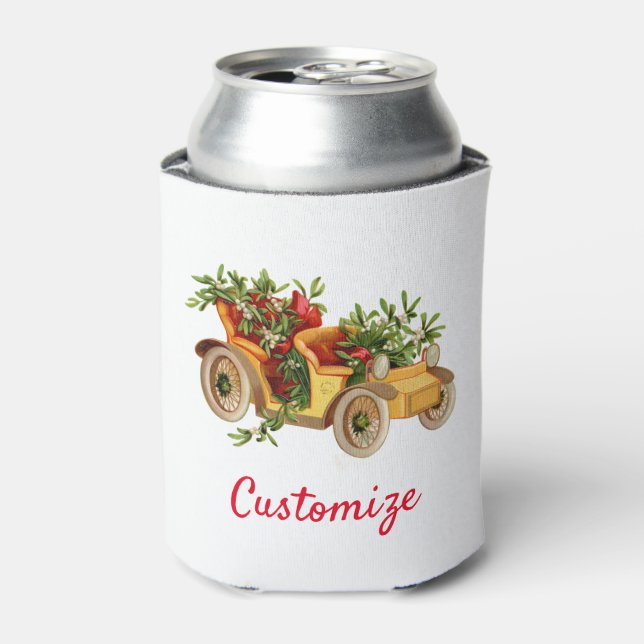 Vintage Car Christmas Mistletoe Thunder_Cove   Can Cooler (Can Front)