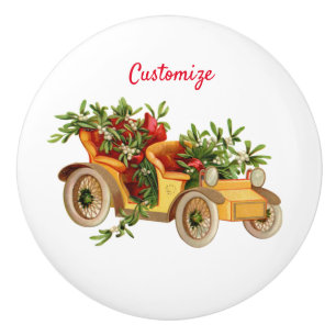 Vintage Car Christmas Mistletoe Thunder_Cove Ceramic Knob