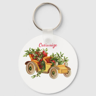 Vintage Car Christmas Mistletoe Thunder_Cove Keychain