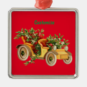 Vintage Car Christmas Mistletoe Thunder_Cove  Metal Ornament