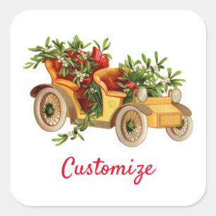 Vintage Car Christmas Mistletoe Thunder_Cove    Square Sticker
