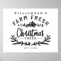 Vintage Car Christmas Tree Delivery Black & White