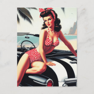 Vintage Car Classic Pin Up Postcard