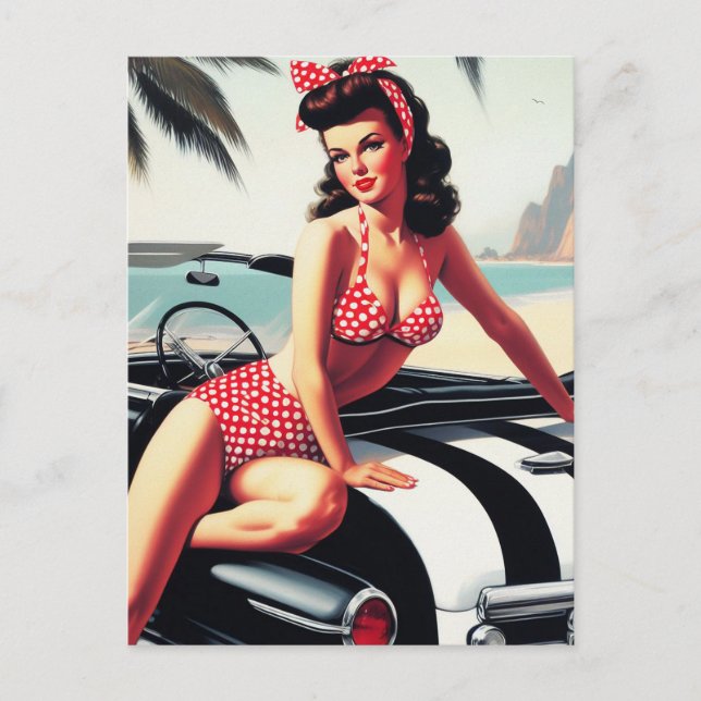 Vintage Car Classic Pin Up Postcard (Front)