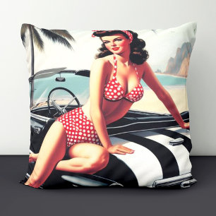 Vintage Car Classic Pin Up Throw Pillow