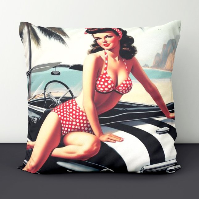 Vintage Car Classic Pin Up Throw Pillow (Creator Uploaded)