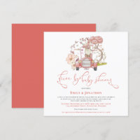 Vintage Car Cute Bunny Coral Drive By Baby Shower