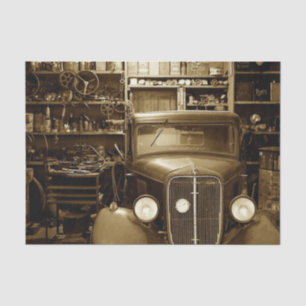 Vintage Car Garage and Repair Shop Tissue Paper
