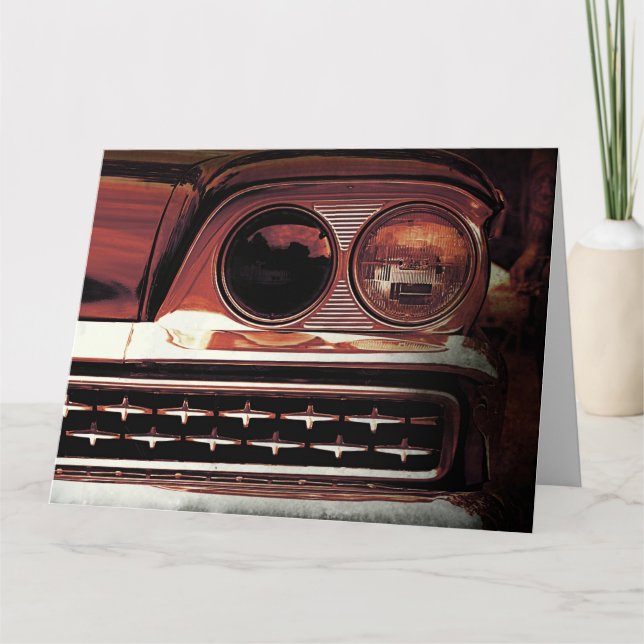 Vintage Car Grill Headlights Big Birthday Card (Front)