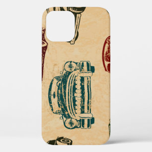 Vintage Car Illustration Background Pattern iPhone 12 Case