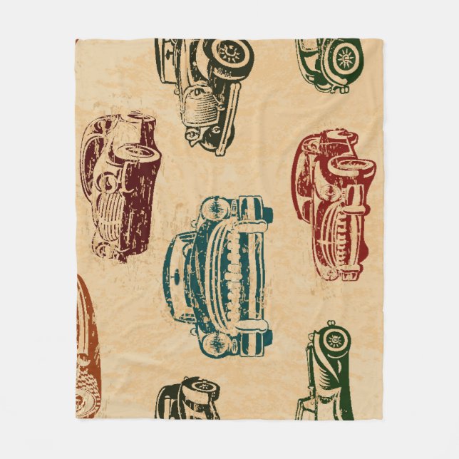 Vintage Car Illustration Background Pattern Fleece Blanket (Front)