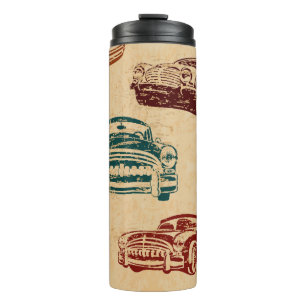 Vintage Car Illustration Background Pattern Thermal Tumbler