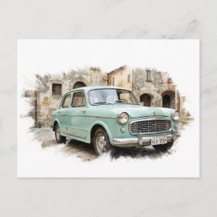 Vintage Car in Rustic Setting Holiday Postcard