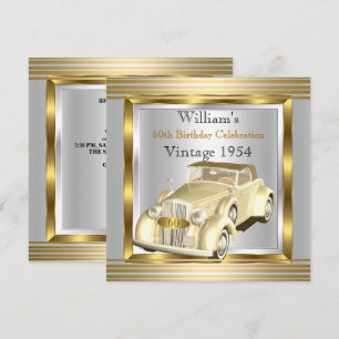 Vintage Car Mans 60th Birthday Party Gold & Silver Invitation