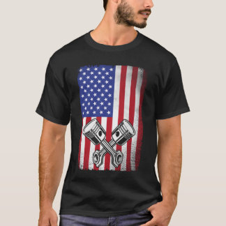Vintage Car Mechanic Piston American Flag vintage  T-Shirt