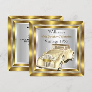 Vintage Car Men's 60th Birthday Party Gold Silver Invitation