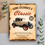 Vintage Car Milestone Birthday Party Invitation<br><div class="desc">Invite your guests with this vintage birthday party invite featuring a beautiful vintage car and retro typography against a parchment background. Simply add your event details on this easy-to-use template to make it a one-of-a-kind invitation. Flip the card over to reveal a rustic barn wood texture on the back of...</div>