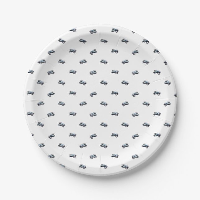 Vintage Car Motif Print Pattern Paper Plate (Front)