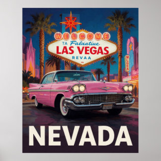 🎰 Vintage Car Nevada Automobile Retro Road Poster